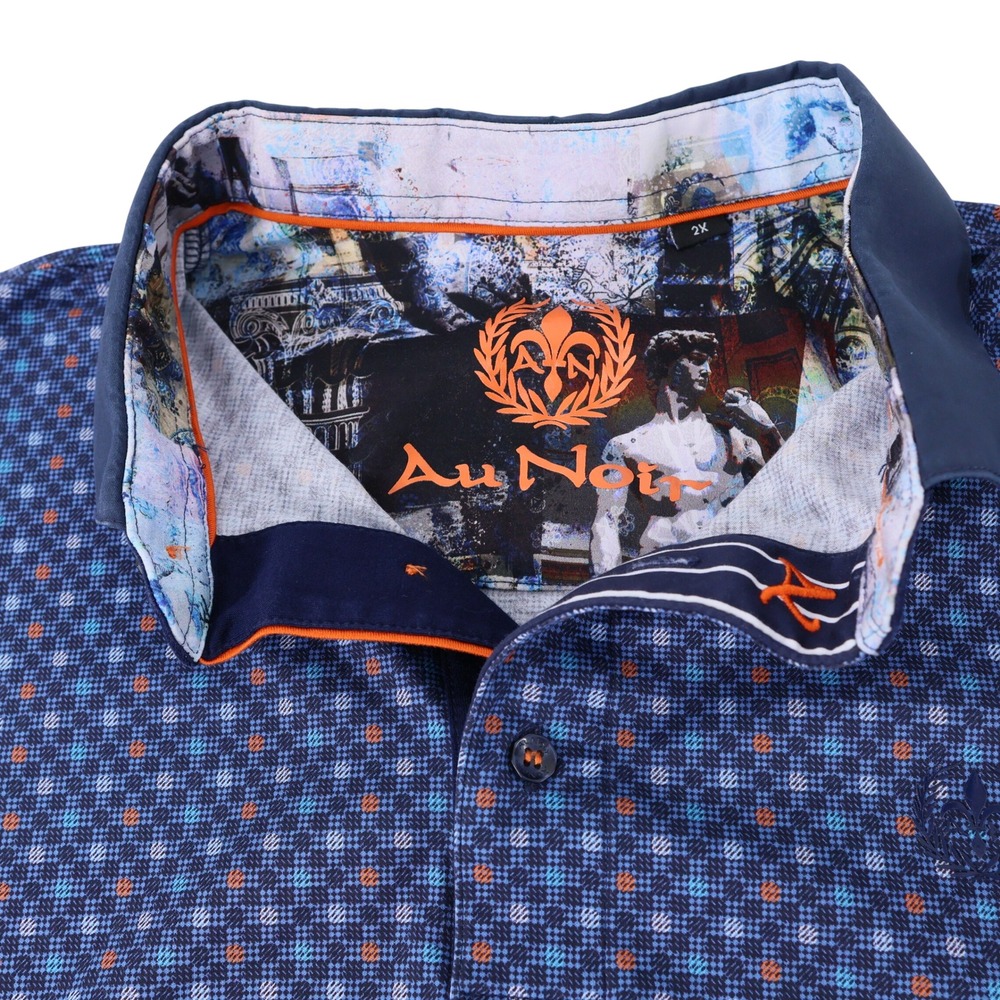 Au Noir Mens Blue Geometric Dot Short Sleeve Polo Shirt Size XXL